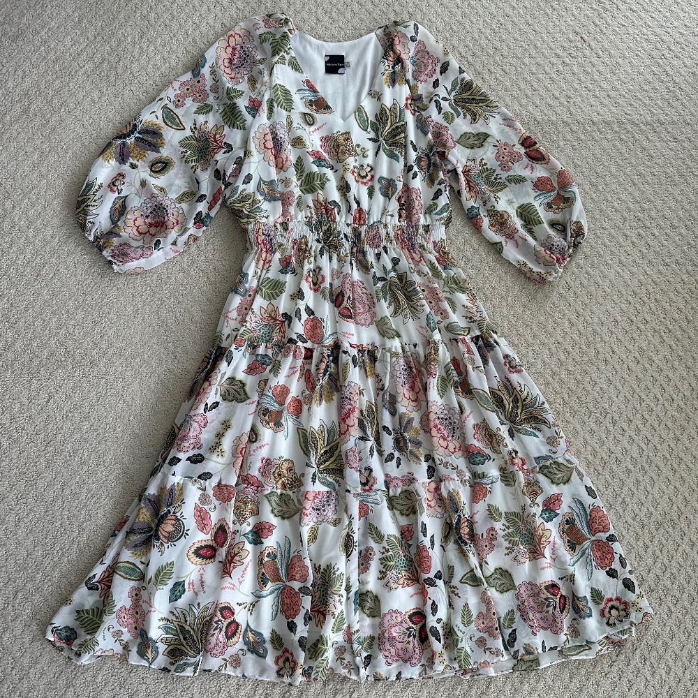 Maison Tara Floral Tiered Midi Dress Size 14W Wedding Party Feminine Flowy